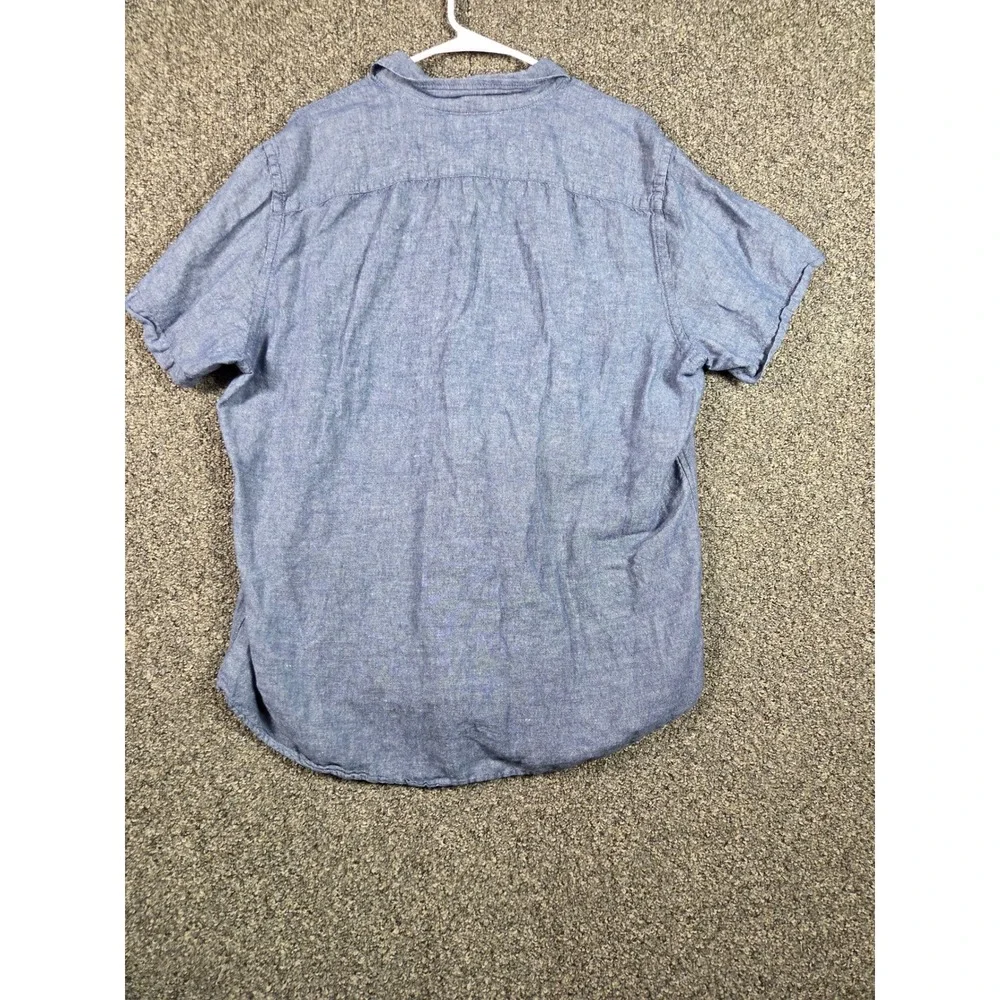 Banana Republic Shirt Mens XL Blue Linen Cotton Blend Slim Fit Short Sleeve Polo